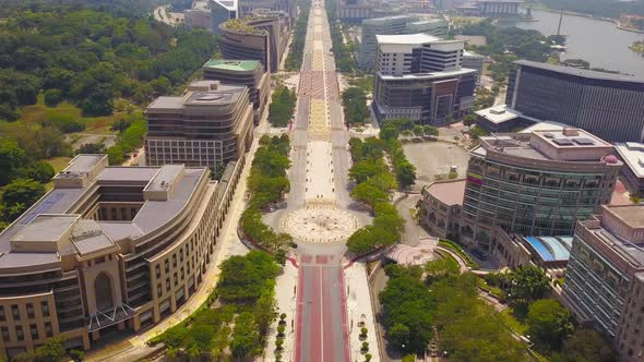 Aerial view of Putra mosque with garden landscape design and Putrajaya Lake, Putrajaya alt