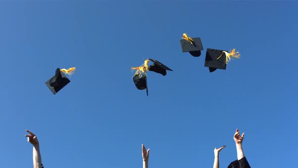 Tossing graduation caps, slow motion alt