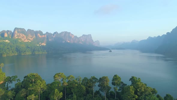 Aerial drone view of tropical Mountain peak in Thailand Beautiful archipelago islands Thailand alt