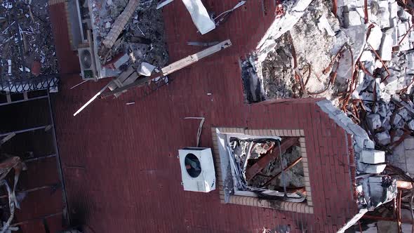 Vertical Video of a Makariv Ukraine a Building Destroyed By the War alt