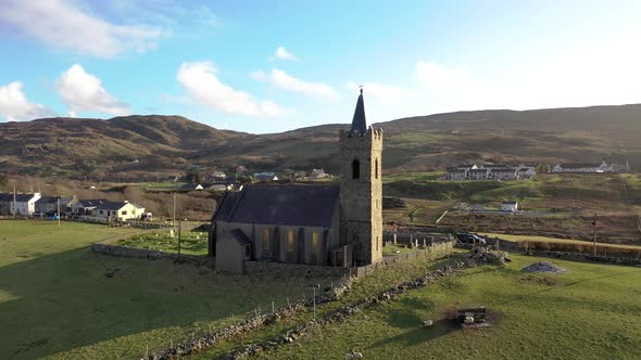 Aerial View of the Church of Ireland in Glencolumbkille  Republic of Ireland alt