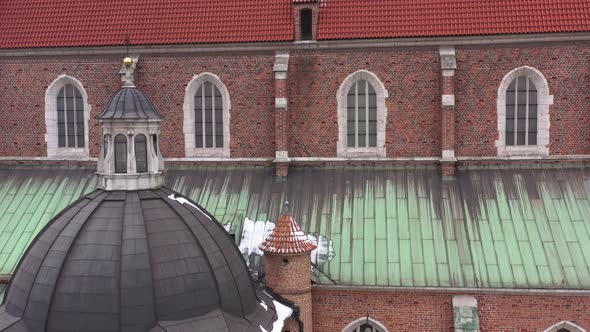 Aerial View of the Historical Center of Krakow Church Wawel Royal Castle in Winter alt