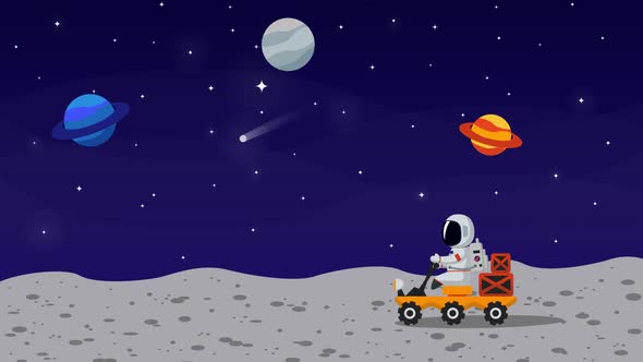 The astronaut is driving a car on the moon