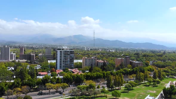 City of Mendoza, Andean Mountains, Argentina (aerial view, drone footage) alt