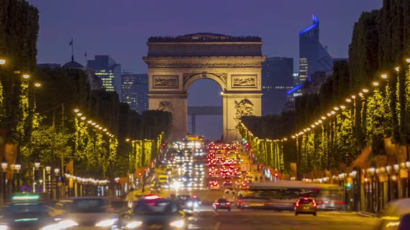 Champs Elysees and the Arc de Triomphe at Sunset