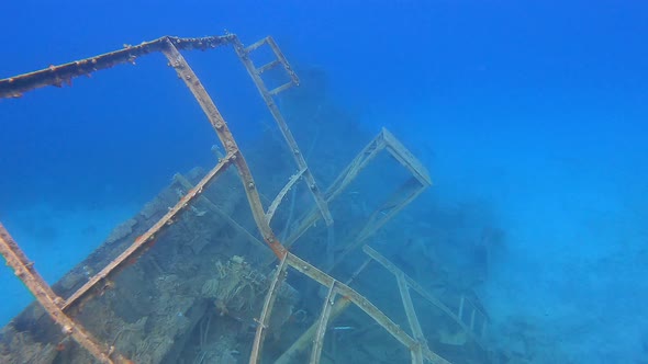 Real Old Sunken Ship Wreck Underwater at Sea