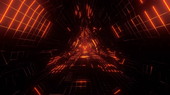 Abstract Tech Structure, Red Neon Triangle Sci-Fi Tunnel