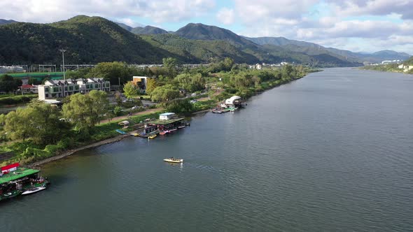4K Aerial Drone Footage View of Jet skiing in Han River alt
