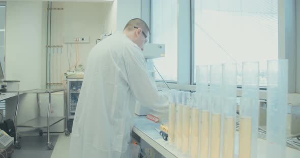 Scientist working in a pharmaceutical laboratory conducting experiments alt