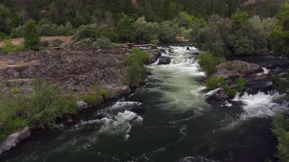 Aerial shot of white water rapids, Rouge River, Oregon, USA alt