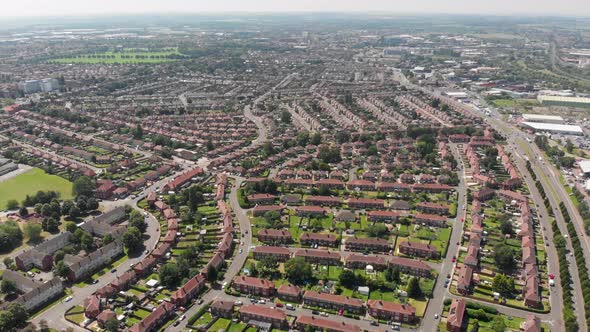 Aerial footage of the town and suburban area of Doncaster In Yorkshire