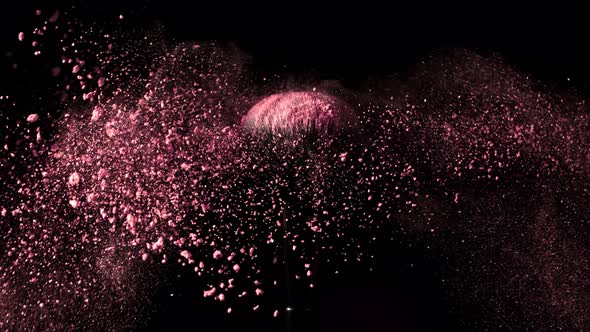 Super Slow Motion Shot of Pink Makeup Powder Falling From Facial Brush at 1000Fps alt