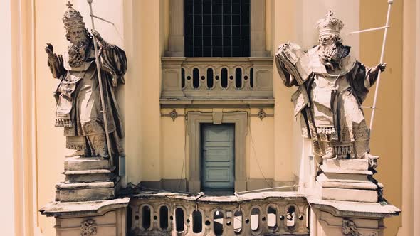 Aerial drone view of a flying over the Catholic Cathedral alt