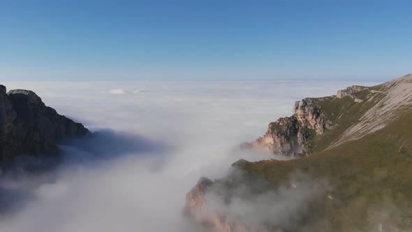 Aerial View of Fog in the Mountain Gorge.