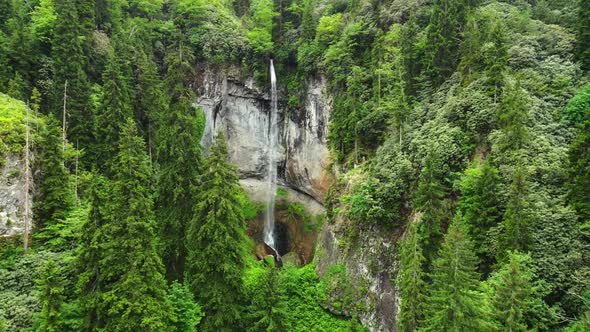 Nature Mountains Waterfall in Green Forest Morning Magical Aerial Landscape alt
