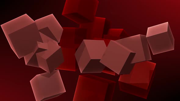 Fluid animation loop background of a red color rotating cube group alt