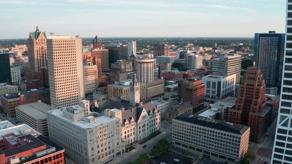 Milwaukee Wisconsin Great Lake Michigan Aerial View Downtown 4K UHD