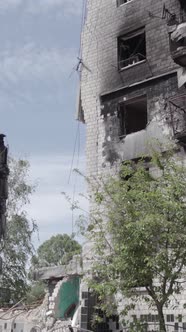 Vertical Video of a House Destroyed By the War in Ukraine alt