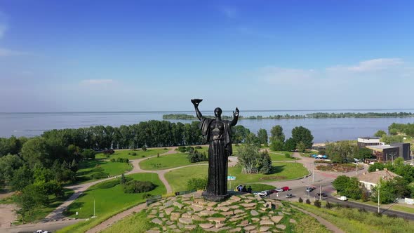 Aerial View of the Hill of Glory and Dnieper River at Cherkasy City alt