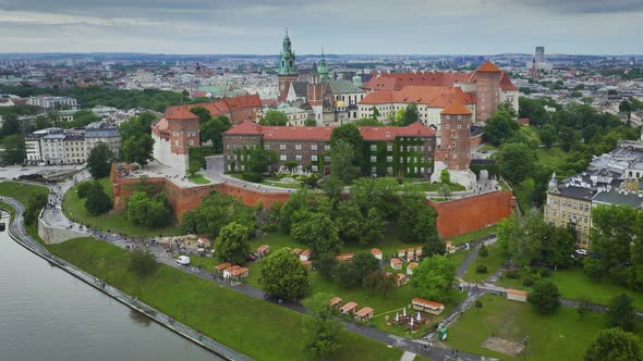 Aerial View of Wawel Royal Castle and Surrounding Area Vistula River alt