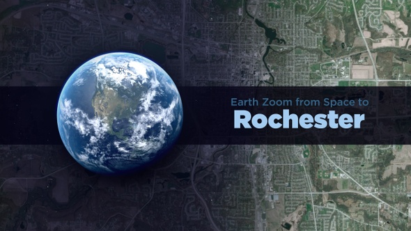 Rochester (Minnesota, USA) Earth Zoom to the City from Space