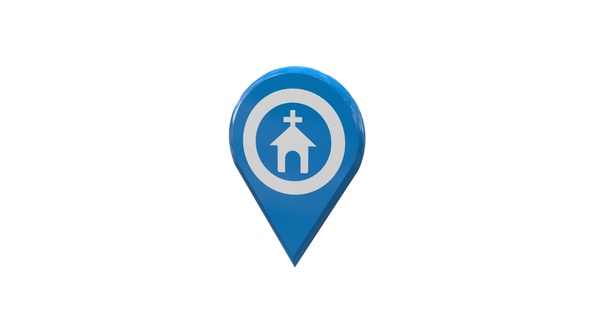 Blue Church Map Location 3D Pin Icon V12 alt