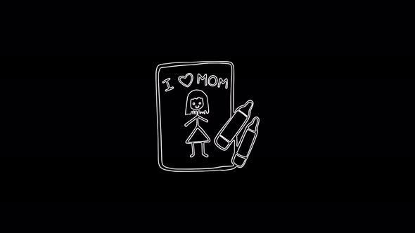 The icon I love mom's moving lines on a black background. 4K video neon line animation alt