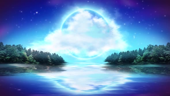 Dreamy Moon And Ocean Landscape
