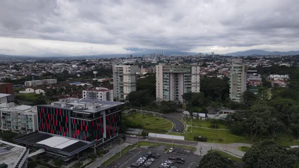 Aerial shot of an overpopulated and polluted city. San Jose in Costa Rica alt