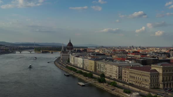 Drone of Danube River and Budapest City Skyline alt