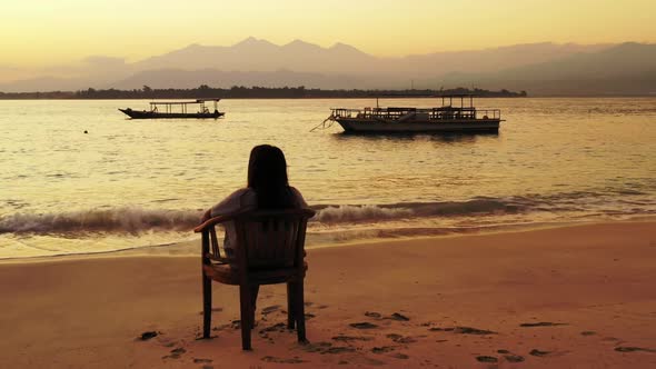 Ladies together look beautiful on beautiful island beach trip by blue green sea and clean sandy back alt