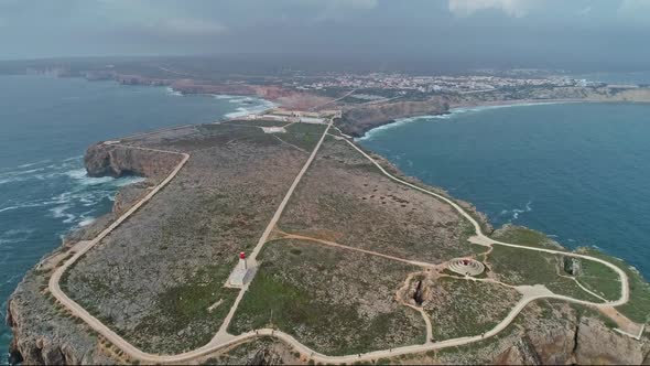Aerial View of Sagres Fortress on Cape in Portugal alt