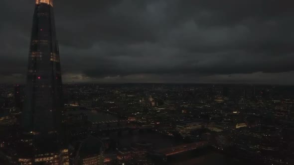 Spectacular Aerial Drone Panorama View of The Shard Skyscraper in London City Drone Flying Forward alt