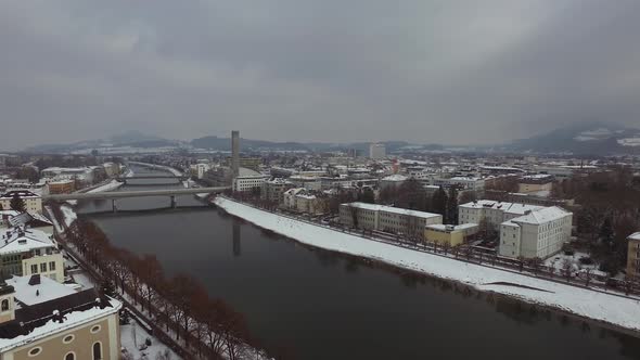 Aerial view of Salzburg and the Salzach River alt