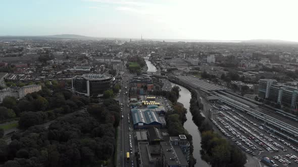 Dublin City Drone Aerial View Flying Right To Left 4K