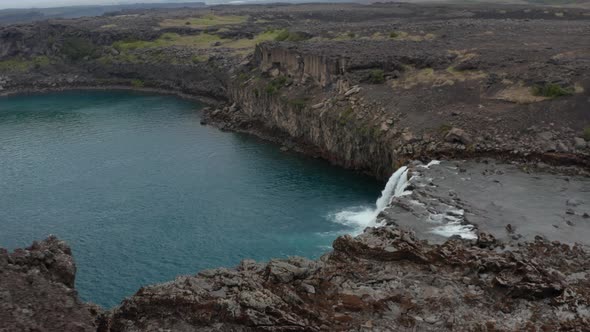 Aerial View Icelandic Landscape of the Aldeyjarfoss Waterfall in North Iceland alt