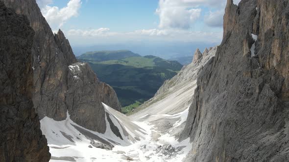Aerial view from a drone. The Dolomite Alps, Italy. Summer landscape in a mountain region. South Tyr alt