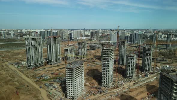 Large construction site. Construction of modern multi-storey residential buildings. alt