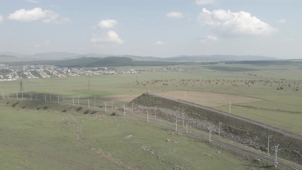 Aerial view of Railroad emergency stop track in Tsalka, Georgia alt