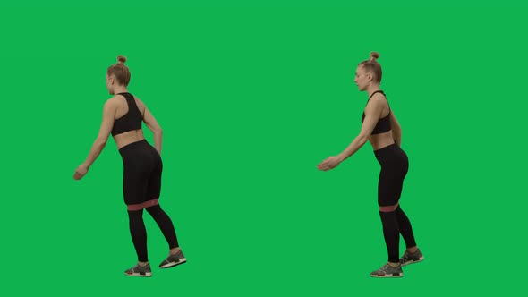 Young Woman in Sportswear Does Exercises with a Fitness Rubber Band alt