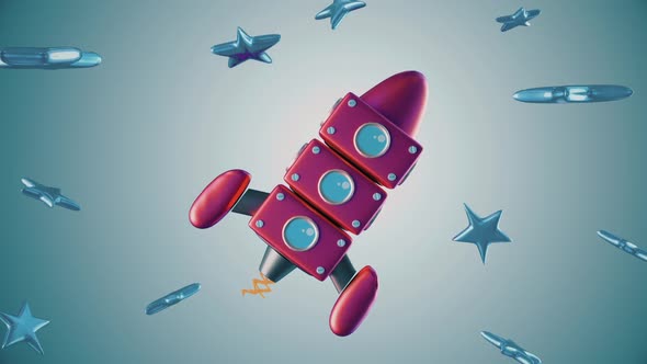 3d Cartoon Toy Rocket Between Stars Kids Background