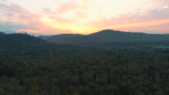 Aerial view of a mountain landscape near Manali, Himachal Pradesh, India. alt