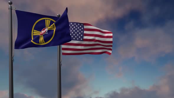 Omaha City Flag Waving Along With The National Flag Of The USA - 2K alt