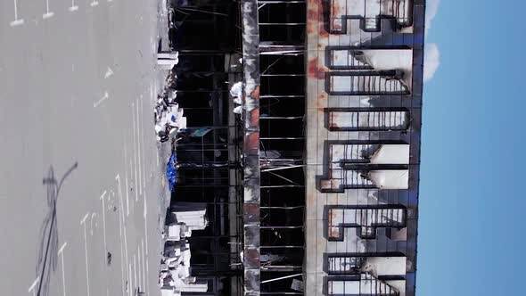 Vertical Video of a Destroyed Shopping Mall During the War in Bucha Ukraine alt