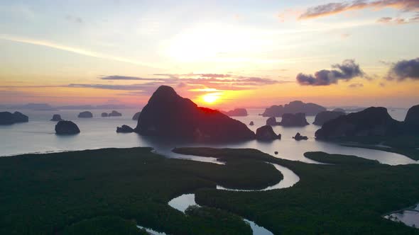 Aerial view Samet Nangshe Bay, Phang Nga province, In the southern regions of Thailand. Lake view alt