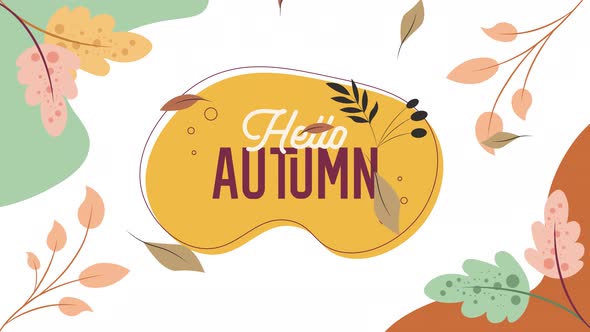 Autumn season cartoon with text and leaves falling.