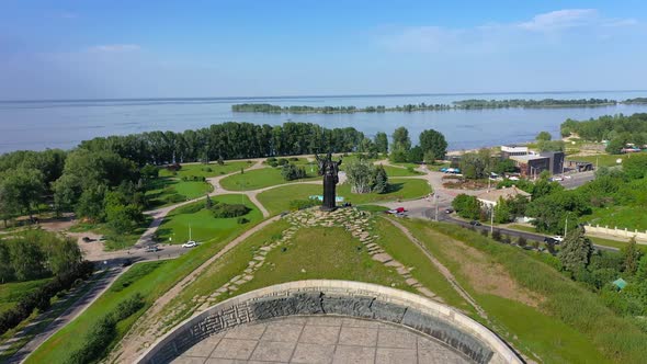 Aerial View of the Hill of Glory and Dnieper River at Cherkasy City alt