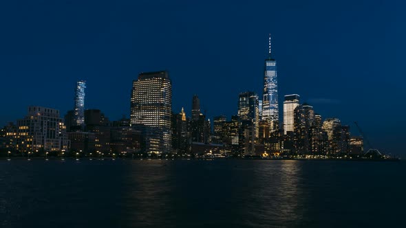 Time lapse - Sunset in Manhattan Skyline with One World Trade Center - New York -USA