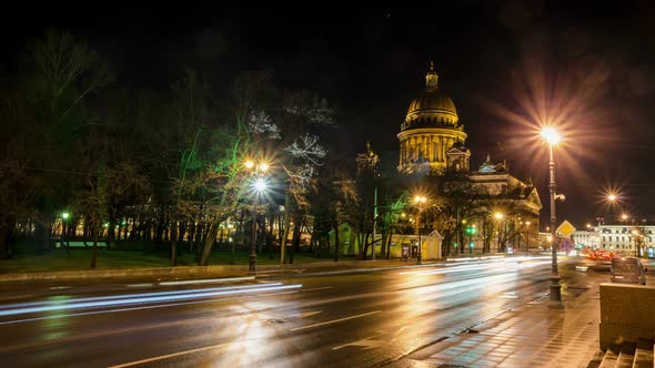 St. Isaac's Cathedral at night, St. Petersburg, Russia