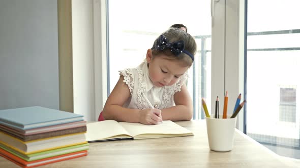 Little Elementary Schoolgirl Doing Homework alt